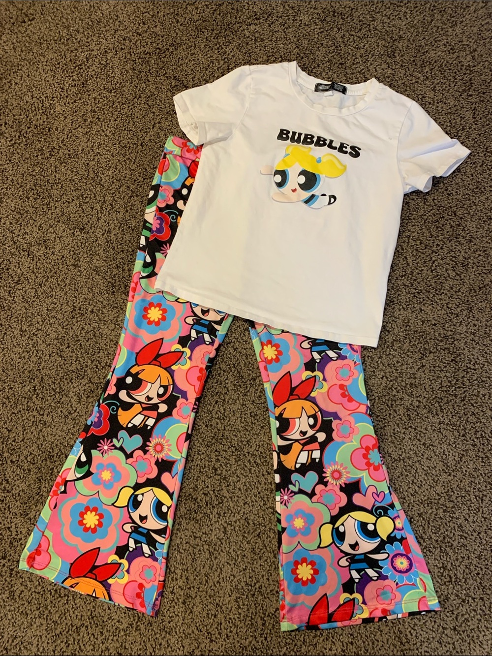 Powerpuff Girls White Bubbles Tee with Multicolor Pants